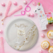 パールとプロセッコ 現代のエレガントな結婚前お祝い ペーパープレート (パーティー)