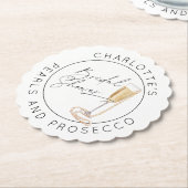 パールとプロセッコ 現代スクリプト ウェディングシャワー ペーパーコースター (アングル)