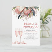 パールとプロセッコ 現代的なピンクの花のブライズシャワー 招待状 (スタンド正面)