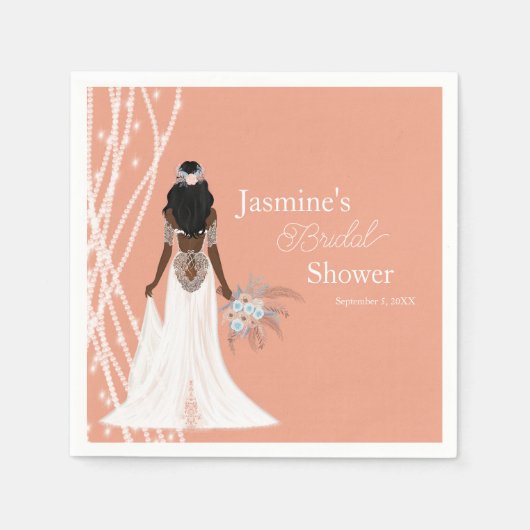 パールと花のボヘミアンベアのウェディングシャワー スタンダードカクテルナプキン (正面)