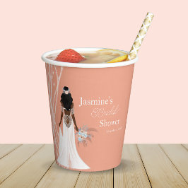 パールと花のボヘミアンベール ブライダルシャワー 紙コップ