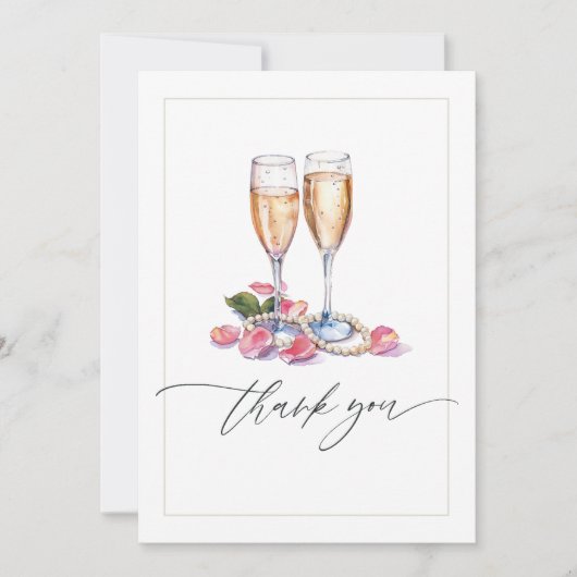 パールと花びらとプロセッコの結婚前お披露目写真 サンキューカード (正面)