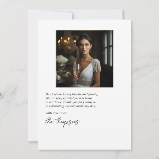 パールと花びらとプロセッコの結婚前お披露目写真 サンキューカード (裏面)