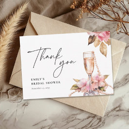 パールと花びらとプロセッコの花のブライズシャワー サンキューカード