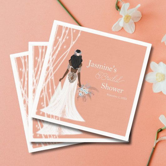 パールと花を纏ったボヘミアンの花嫁　ブライダルシャワー スタンダードカクテルナプキン