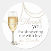 パールのプロセッコ エレガントな ブライダルシャワーの感謝 ラウンドシール (正面)