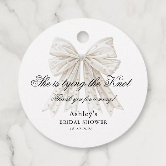 パールのリボン ブライダルシャワーのお花嫁さん フェイバータグ (裏面)