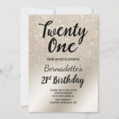 パールアイボリーグリッターグラデーションメタリック21th誕生日 招待状 (正面)