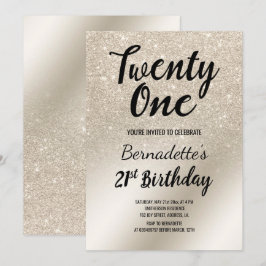 パールアイボリーグリッターグラデーションメタリック21th誕生日 招待状