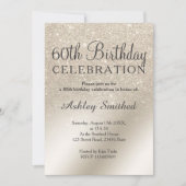 パールアイボリーグリッターグラデーションメタリック60th誕生日 招待状 (正面)