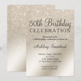 パールアイボリーグリッターメタグラデーションリック50歳の誕生日 招待状