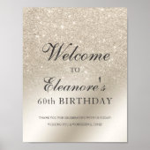 パールアイボリーグリッター金属的ウェルカム誕生日 ポスター (正面)