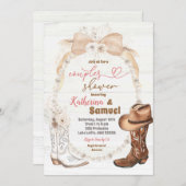 パールアイボリーベージュカウボーイブーツカップルシャワー 招待状 (正面/裏面)
