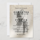 パールアイボリー グリッター オンブレ メタリック フォト ウェディング 招待状 (正面)
