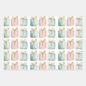 パールアクアピンククリスマスツリーブランチオーナメント ラッピングペーパーシート (正面3)