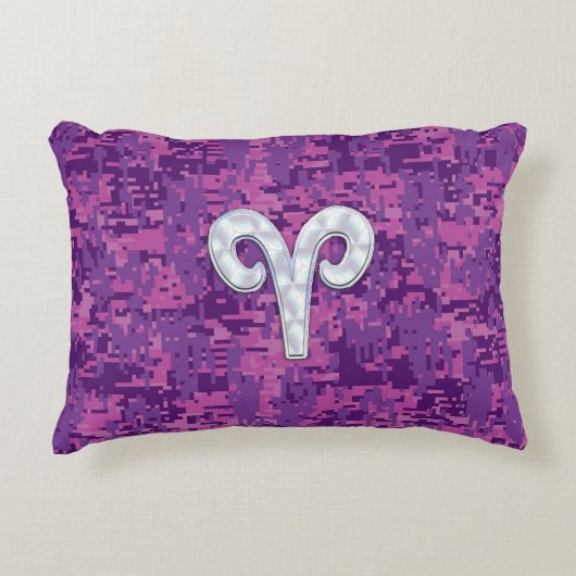 パールアリ〔占星術の〕十二宮図サインオンピンクデジタル迷彩柄デコール アクセントクッション (正面)