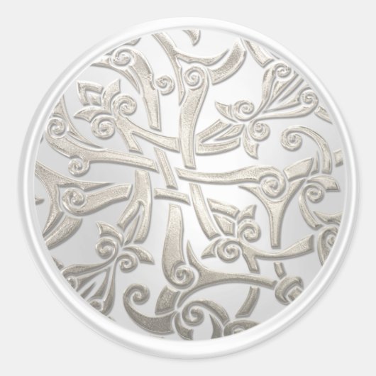 パールアンドシルバーセルティックダマスク封筒用シール ラウンドシール (正面)