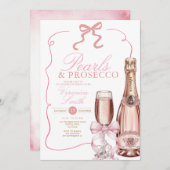 パールアンドプロセッコピンクボウブライダルシャワー 招待状 (正面/裏面)