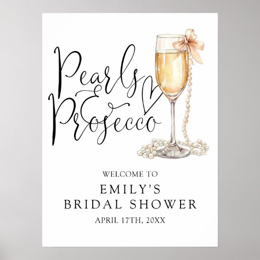 パールアンドプロセッコブライダルシャワーウェルカムサイン ポスター (正面)