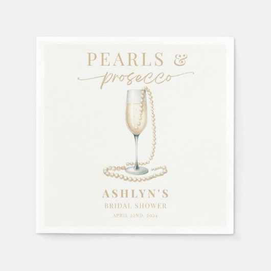 パールアンドプロセッコブライダルシャワーナプキンス スタンダードカクテルナプキン (正面)