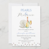パールアンドプロセッコブルーテーマブライダルシャワー 招待状 (正面)