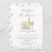 パールアンドプロセッコブルーブライダルシャワー 招待状 (正面/裏面)