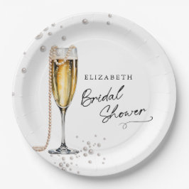 パールアンドプロセッコミニマルブライダルシャワー ペーパープレート