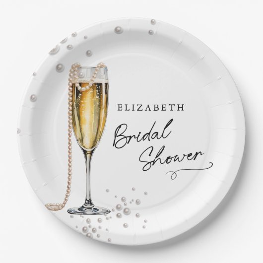 パールアンドプロセッコミニマルブライダルシャワー ペーパープレート (正面)