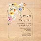 パールアンドプロセッコワイルドフラワーボホブライダルシャワー アクリル招待状 (正面)