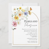 パールアンドプロセッコワイルドフラワーボホブライダルシャワー 招待状 (正面)