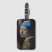 パールイヤリングのクロシェ絵を描トのレプリカを持つ女の子 ラゲッジタグ (正面縦)