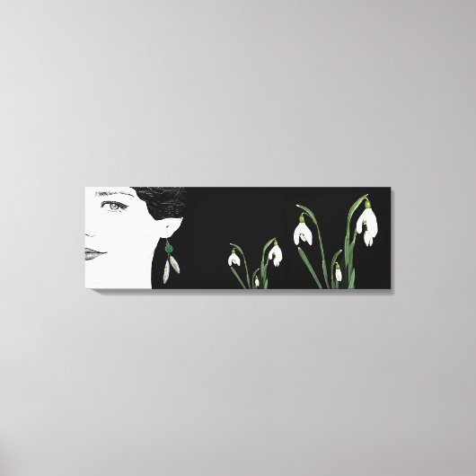 パールイヤリングの女の子のかわいらしファッションイラストレーション キャンバスプリント (正面)