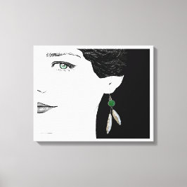 パールイヤリングの女の子ファッションイラストレーションアート キャンバスプリント