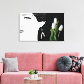 パールイヤリングの女の子ファッションイラストレーションアート キャンバスプリント (インサイチュ (リビング))