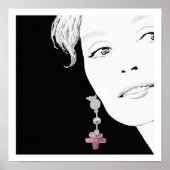 パールイヤリングの女の子ファッションイラストレーションアート ポスター (正面)