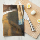 パールイヤリングポートレート絵画女 キッチンタオル (四つ折り)