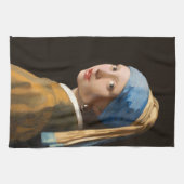 パールイヤリングポートレート絵画女 キッチンタオル (横)