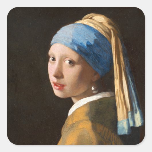 パールイヤリングポートレート絵画女 スクエアシール (正面)