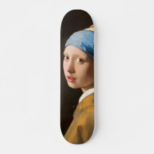 パールイヤリングポートレート絵画女 スケートボード
