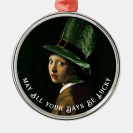 パールイヤリング付きアイリッシュグラス メタルオーナメント