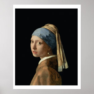パールイヤリング付き女の子, c.1665-6 (キャンバス上の油) ポスター