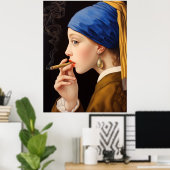 パールイヤリング喫煙ポスター付きおもしろい少女 ポスター (ホームオフィス)