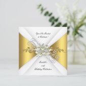 パールエレガントイエロー金ゴールドシルバーダイヤモンド誕生日 招待状 (スタンド正面)