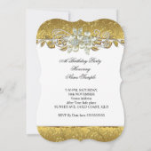 パールエレガントイエロー金ゴールドホワイトダイヤモンド誕生日 招待状 (裏面)