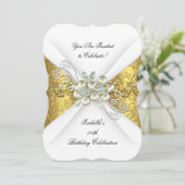 パールエレガントイエロー金ゴールドホワイトダイヤモンド誕生日 招待状 (スタンド正面)