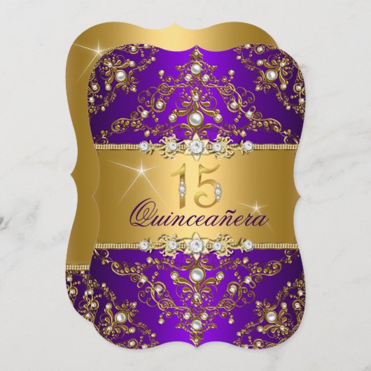 パールエレガントダマスクパープルキンセアニェラ 招待状 (正面/裏面)