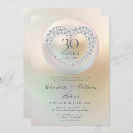 パールエレガントハート30周年結婚記念 招待状 (正面/裏面)