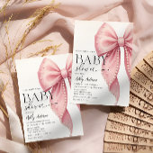 パールエレガントピンクボウガール赤ちゃんシャワー 招待状