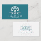 パールエレガントロータスフラワーオンティール(緑がかった色)ブルー 名刺 (正面/裏面)