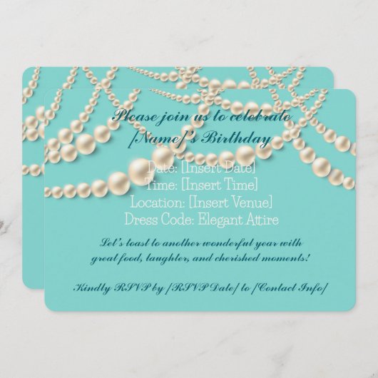 パールエレガント誕生日ディナー招待状 招待状 (正面/裏面)